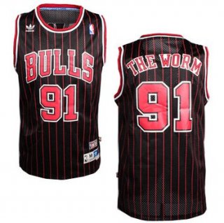 Chicago Bulls #91 The Worm Nickname Black Pinstripe Swingman Throwback Jersey