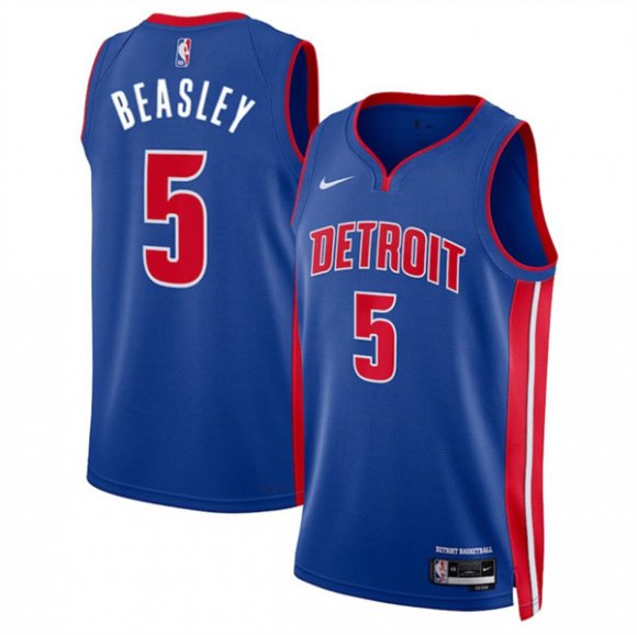 Men's Detroit Pistons #5 Malik Beasley Blue 2024 Icon Edition Stitched Jersey