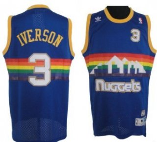 Denver Nuggets #3 Allen Iverson Blue Rainbow Swingman Throwback Jersey