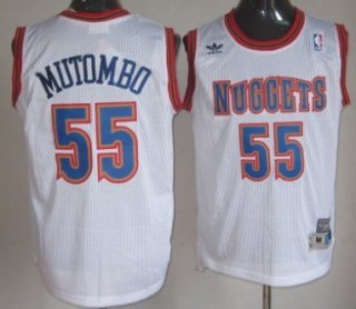 Denver Nuggets #55 Dikembe Mutombo White Swingman Throwback Jersey
