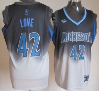 Minnesota Timberwolves #42 Kevin Love Black/Gray Fadeaway Fashion Jersey