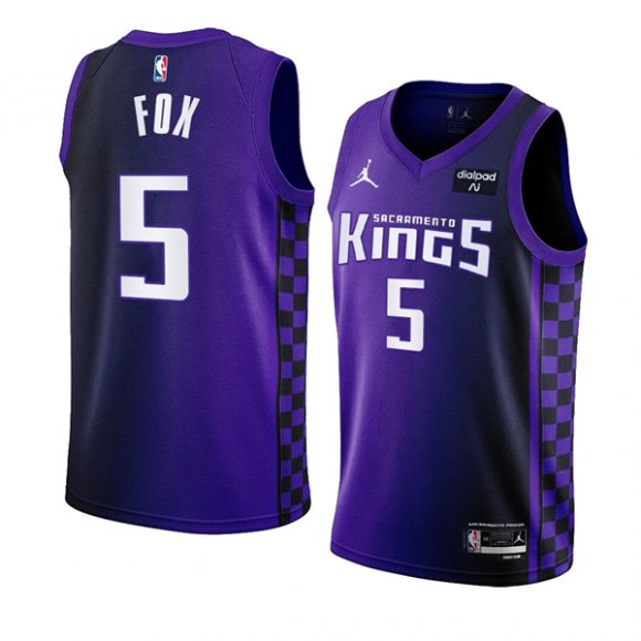 Men's Sacramento Kings #5 De鈥橝aron Fox Purple 2023-24 Statement Edition Swingman Stitched Jersey