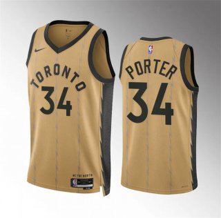 Men's Toronto Raptors #34 Jontay Porter Gold 2023-24 City Edition Stitched Basketball Jersey
