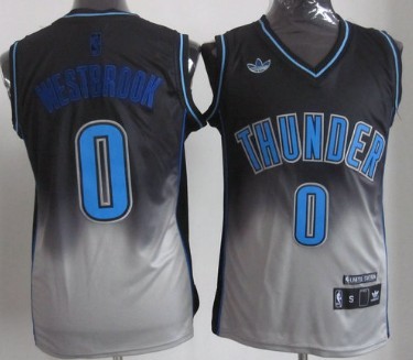 Oklahoma City Thunder #0 Russell Westbrook Black/Gray Fadeaway Fashion Jersey
